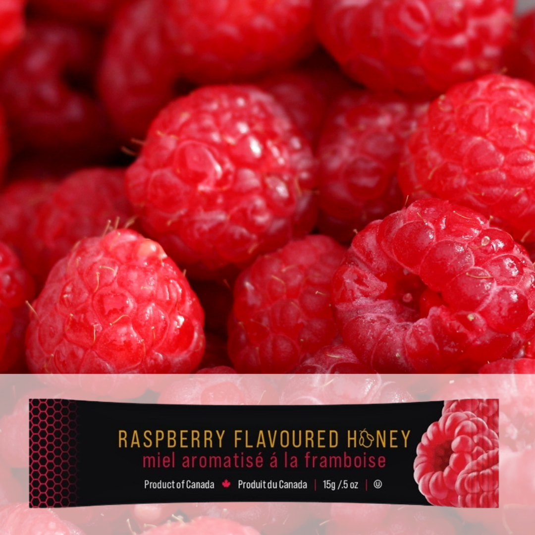 Raspberry flavoured honey - 15g single use package