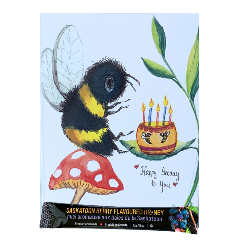 Happy Bee Day card with 15g mini squeeze package of TuBees Honey