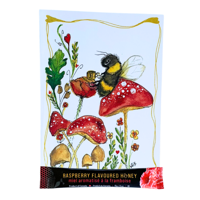 Take Time Card with a 15g mini squeeze package of TuBees Honey